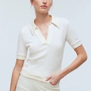 Madewell Ivory Collared Pointelle Cotton Sweater Tee Womens Large Coastal